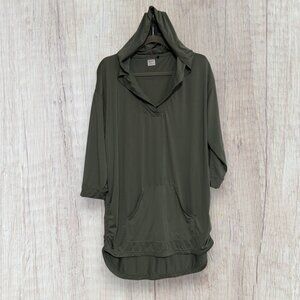 prAna Brittany Hooded Tunic Dress Deep Olive Green Size L